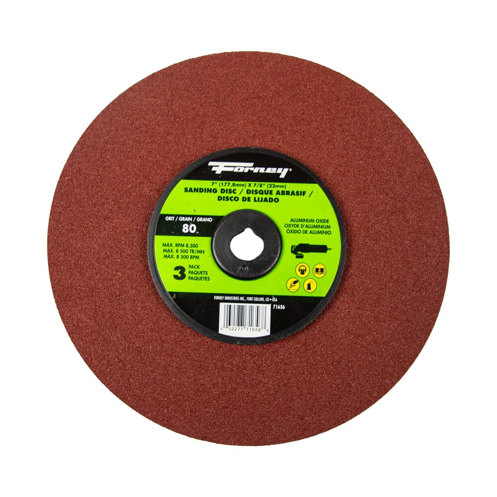 Resin Fibre Sanding Disc, Aluminum Oxide, 7 in x 7/8 in Arbor, 80 Grit